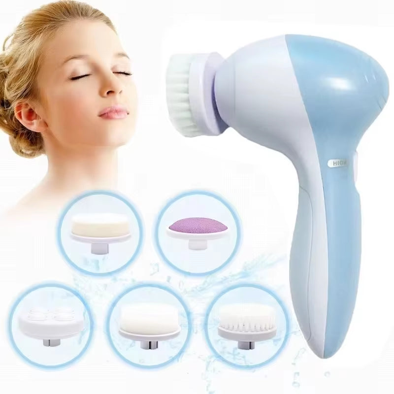 Electric 5 in 1 Electric Facial Cleaner Brush Wash Machine Spa Skin Care Massage Blackhead Cleaning Facial Cleanser Tools